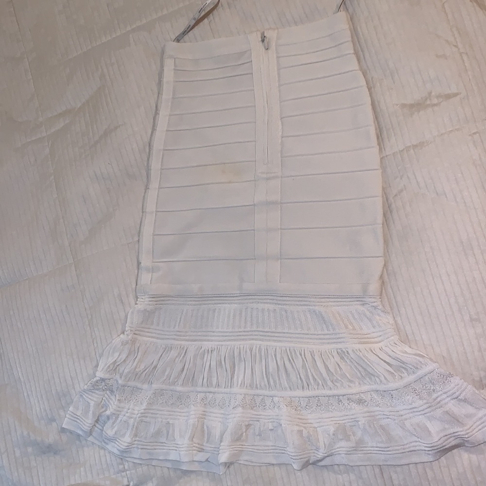 Herve Leger White Bandage Skirt with Flounce Lace Bottom ❤️ HL - Picture 5 of 5